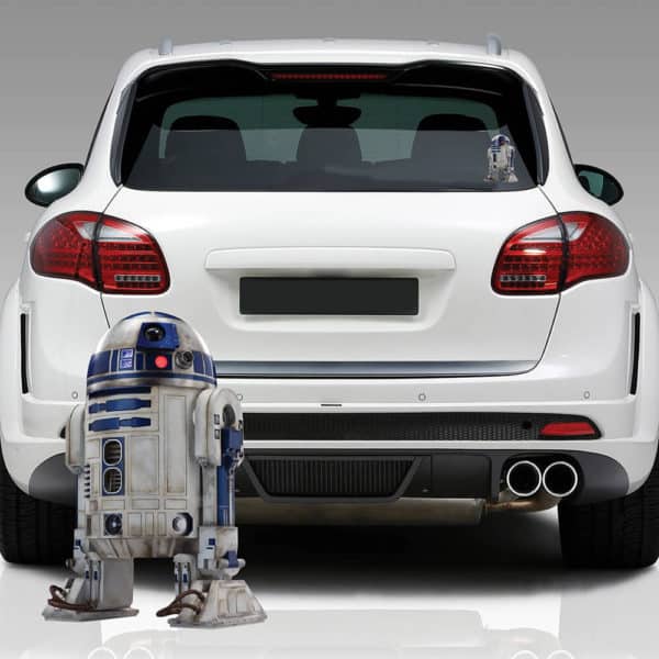 R2-D2 live action image on window decal on car