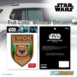 Ewok window Decal on car in packaging