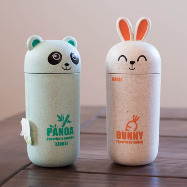 Cute Panda and Bunny (Green & Orange) 13.5 oz. Travel Cups