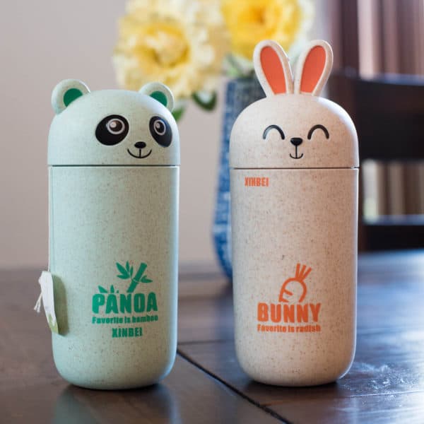 Cute Panda and Bunny (Green & Orange) 13.5 oz. Travel Cups