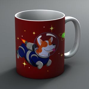 Astro Corgi mug red background