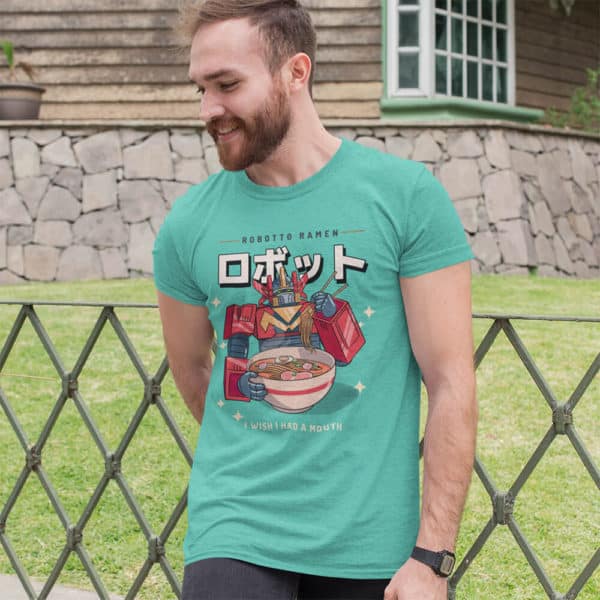 Robot Eat Ramen T shirt model photo