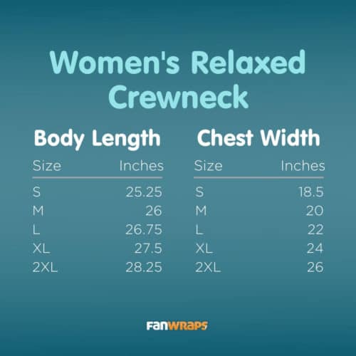 women's relaxed crewneck shirt sizing chart. 